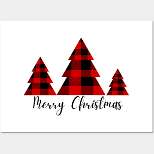 Merry Christmas Buffalo Plaid Trees Posters and Art